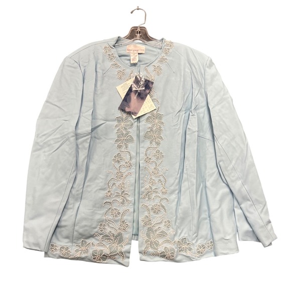 Susan Graver Style Jackets & Blazers - Susan Graver Faux Leather Jacket Womens 2X Blue Beaded Floral Embroidery New